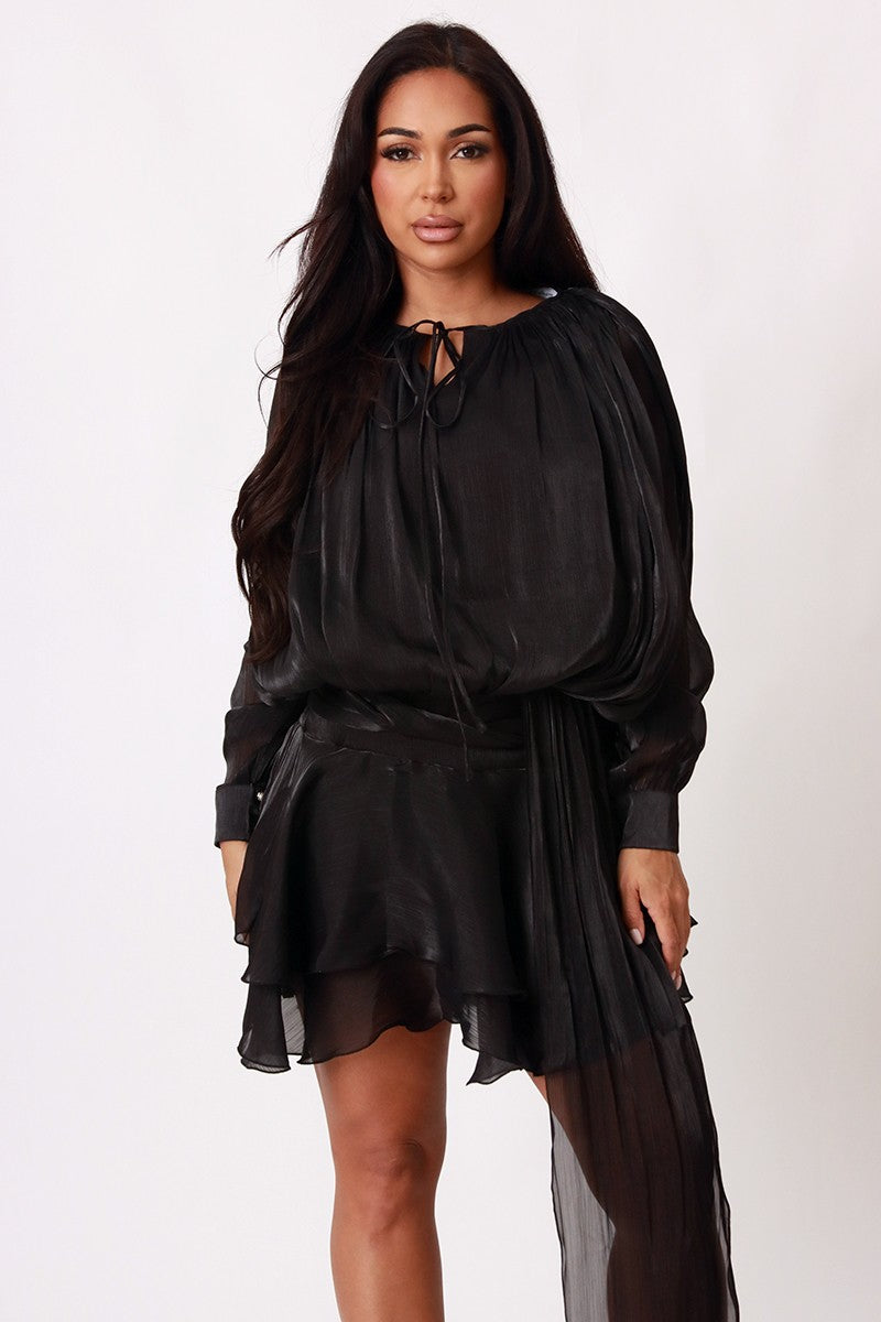 Pleated Ruffle Mini Dress And Matching Shorts