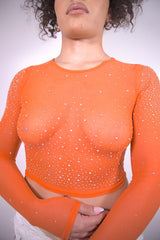 Rhinestone Mesh Crop Top