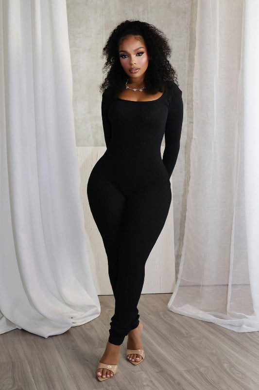 Hip Detail Long Sleeve Jumpsuit