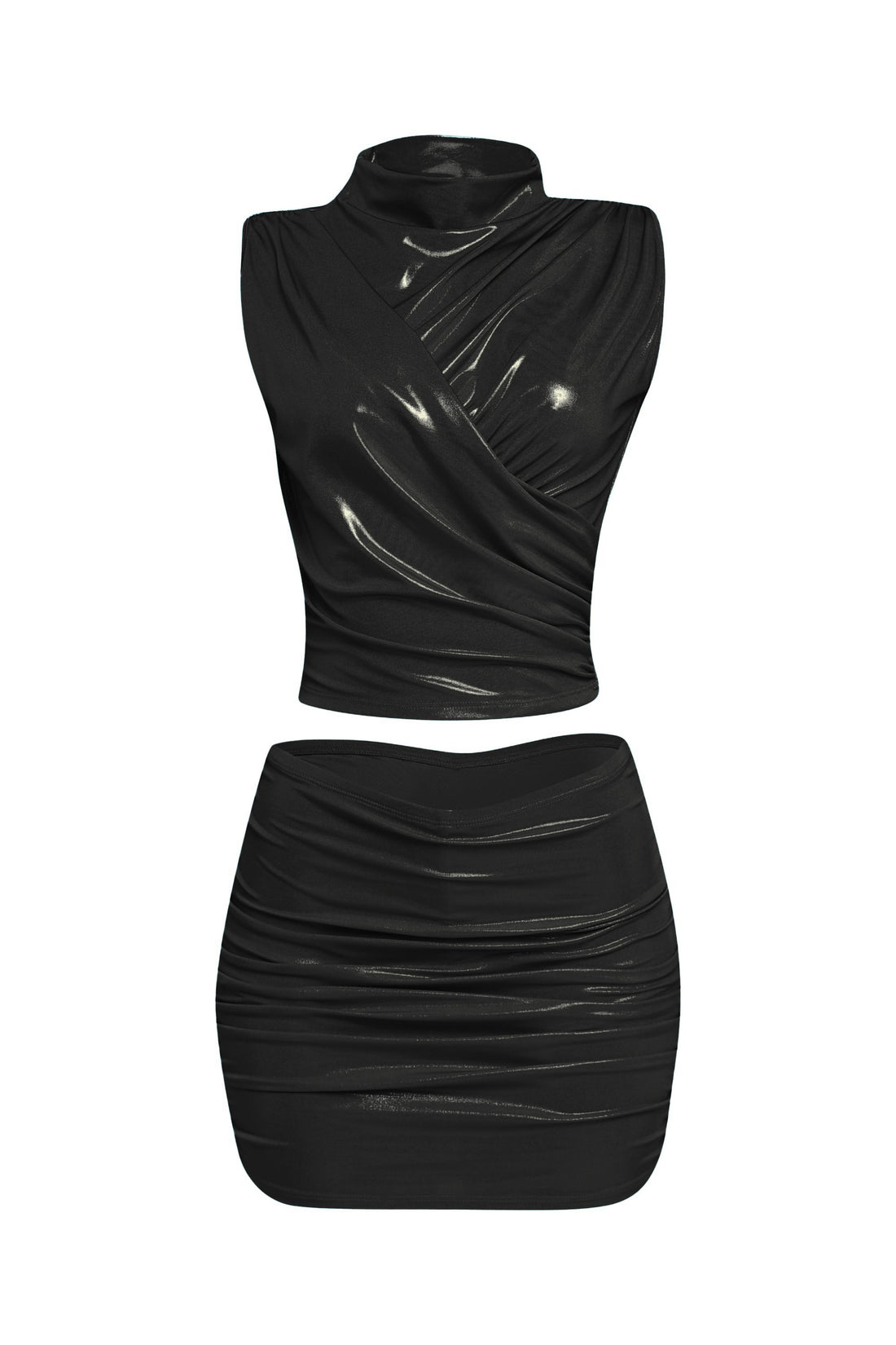 Slinky Foil Ruched Skirt with Under Short