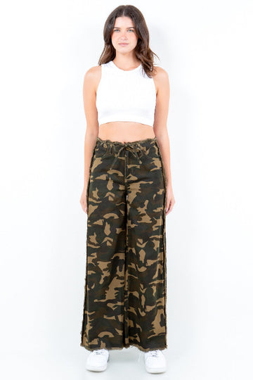 Camouflage Frayed Edge Wide Leg Pants