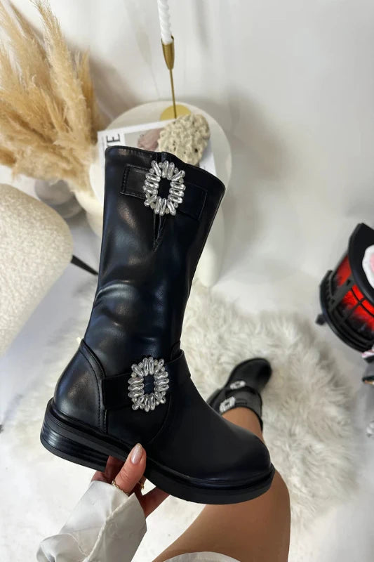 Crystal Diamond Mid-Calf Boots