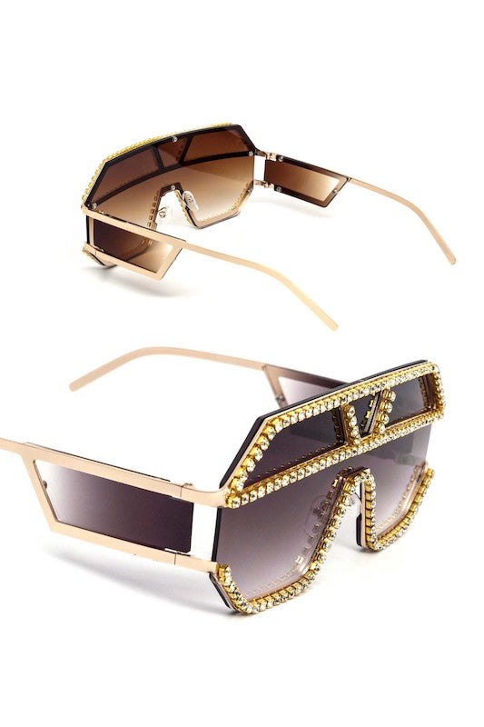 Rhinestone Hexagon Metal Sunglasses