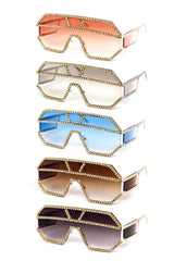 Rhinestone Hexagon Metal Sunglasses