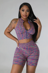 Marled Zipper Top & Short Set