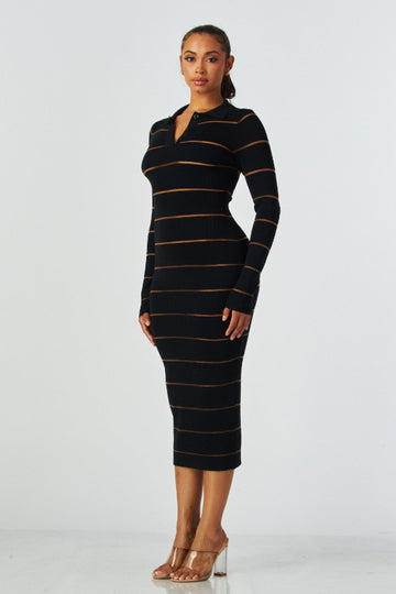 Stripe Long Sleeve Dress with Collar