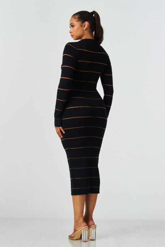 Stripe Long Sleeve Dress with Collar