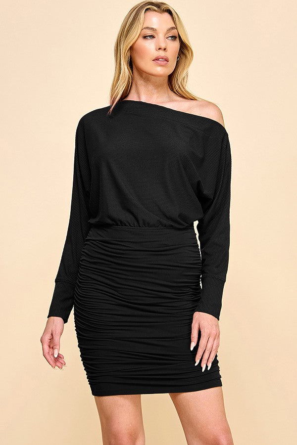 Ruched Long Sleeve Mini Dress