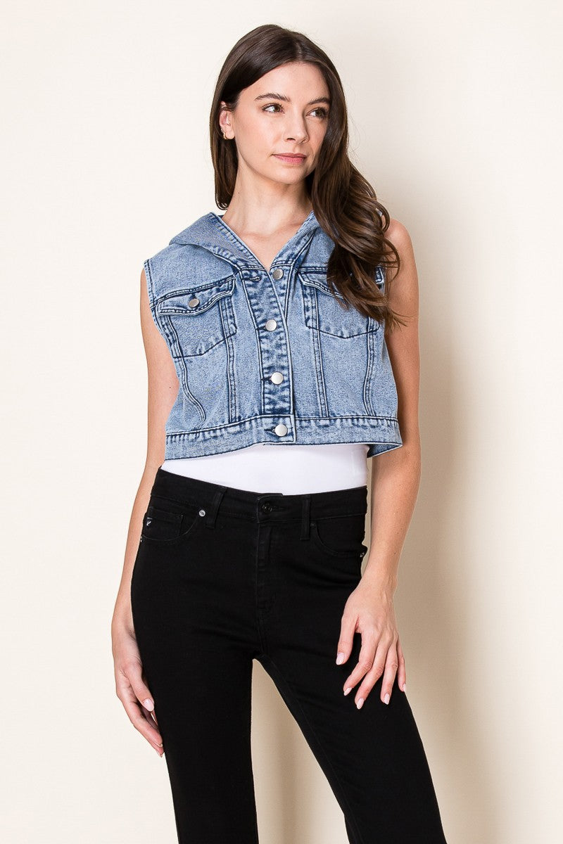 Denim Hooded Trucker Vest