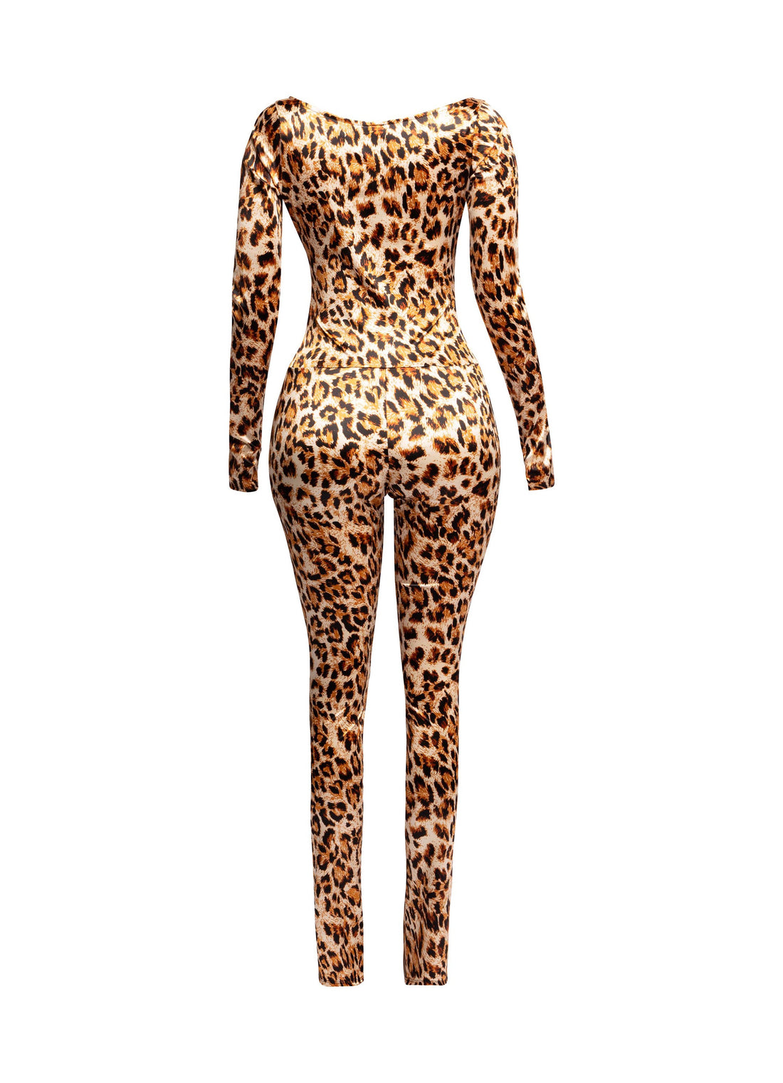 Leopard Deep V Neck Long Sleeve Jumpsuit