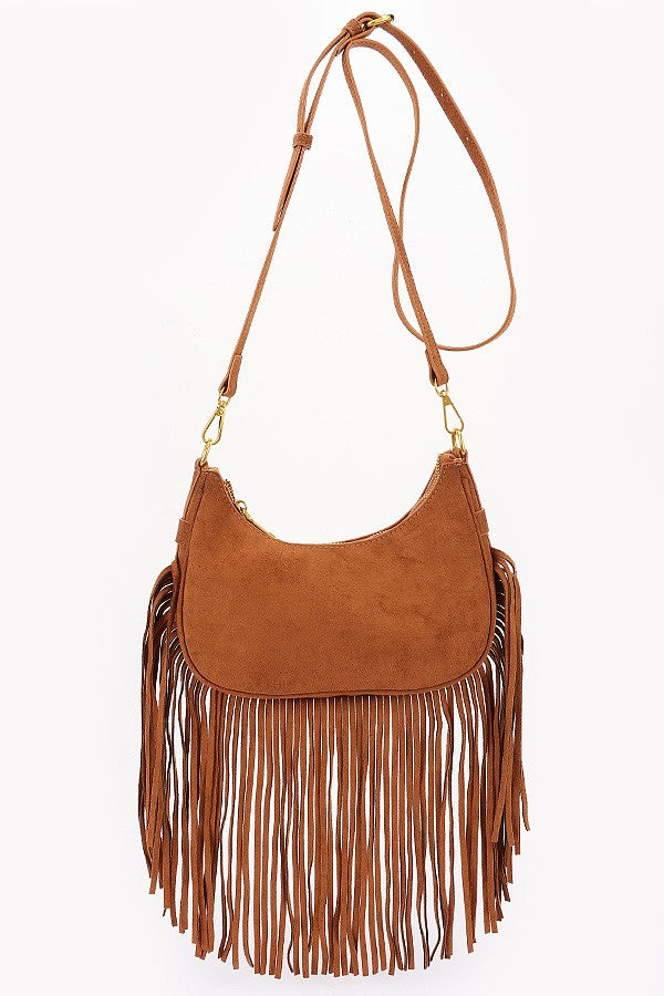 Fringe Trimmed Suede Crossbody Bag