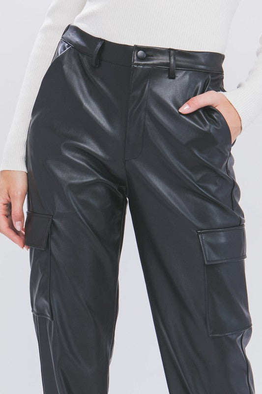 PU Faux Leather Cargo Pant
