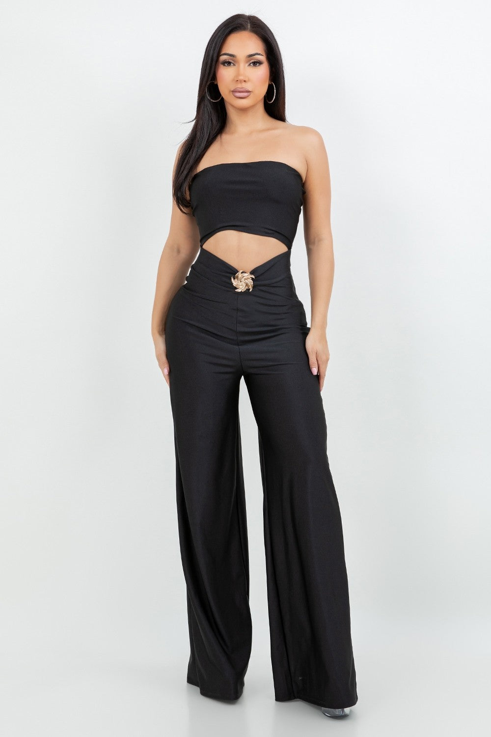 Ice Scuba Tube Jumpsuit With Metal Trim and Cut Out