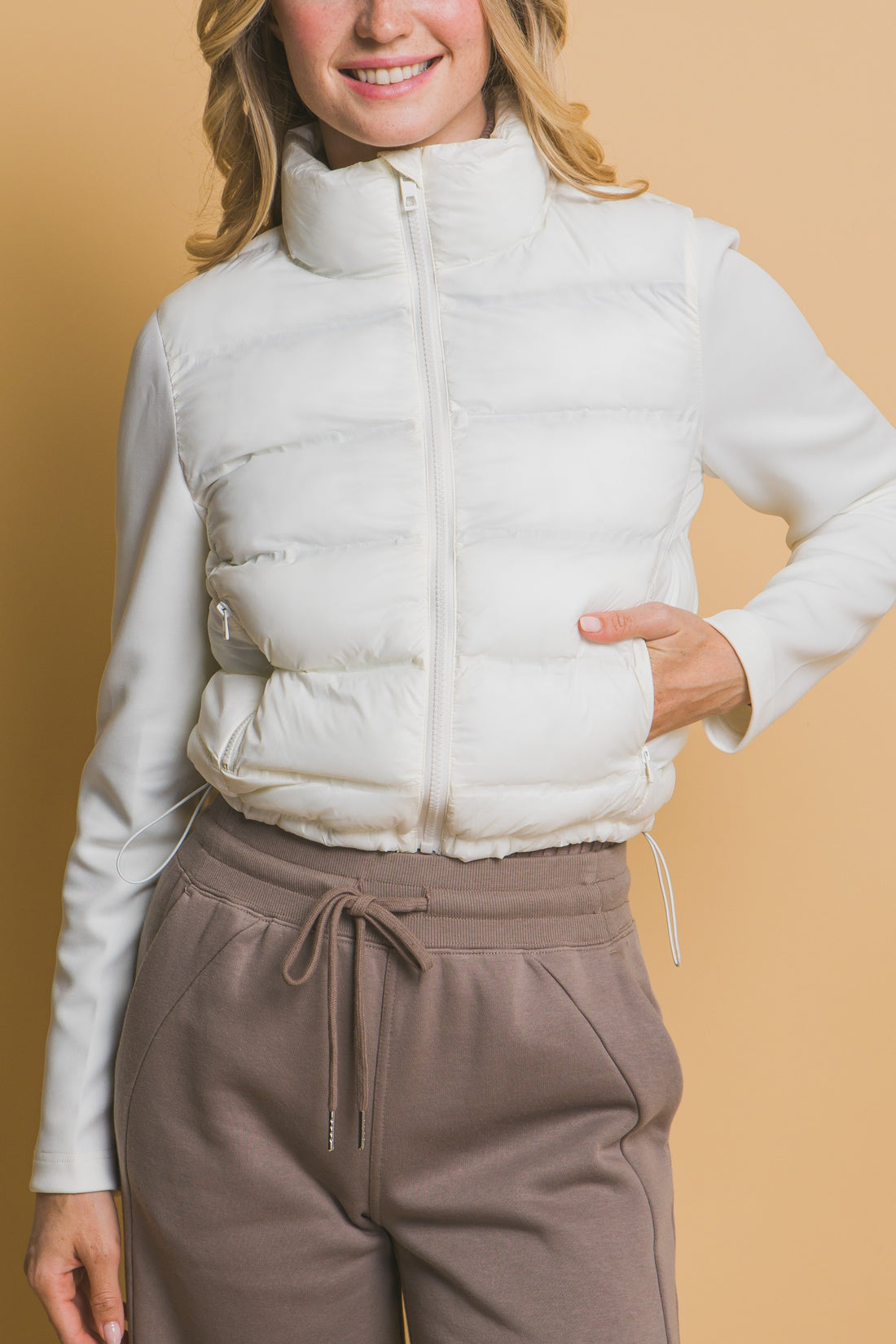 Mock Neck Puffer Jacket W/scuba Sleeves