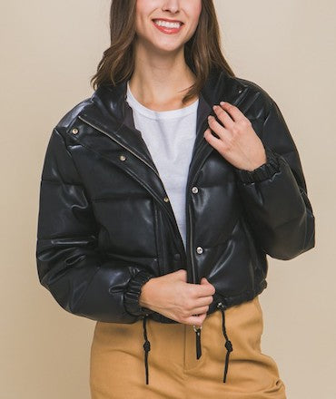 PU Puffer Jacket With Snap Closure