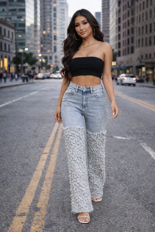 Urban Fringe Denim pushes boundaries with an edgy silhouette that refuses to play it safe. 