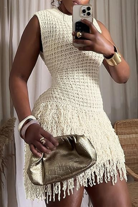 Tassel Skirt Detailed Mock Neck Tank Mini Dress