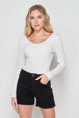 Long Sleeve V Neck Ribbed Bodysuit