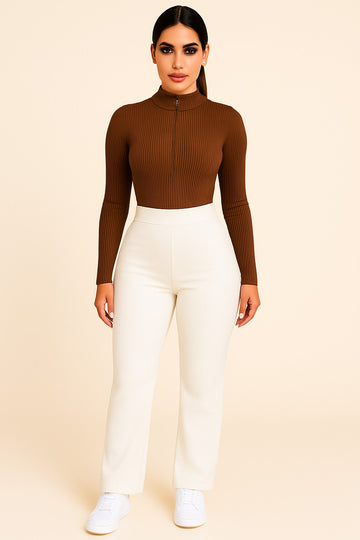 Ribbed Bodysuit with Zipper