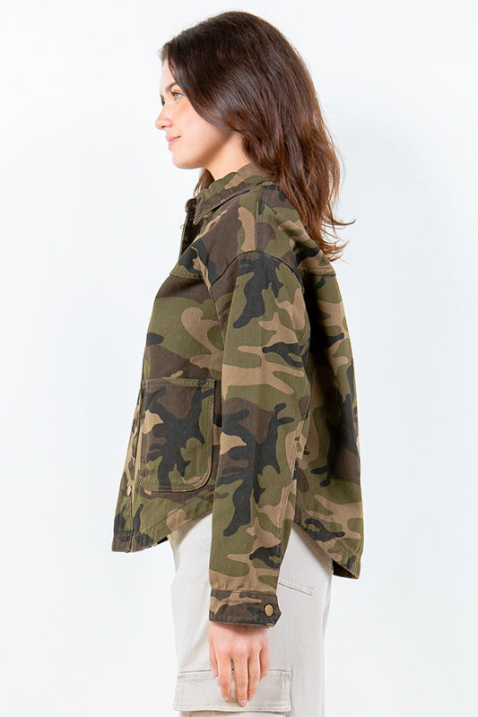 Polo Collar Pocket Denim Shacket