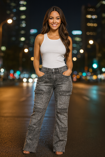 Multi Pocket Stacked Pants (Rhinestone)