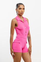 Collared Bodysuit and Short Set
