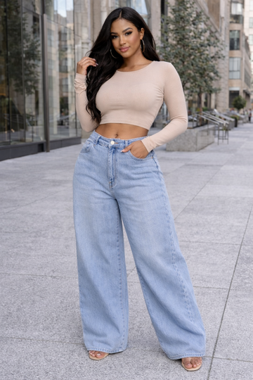 Light Wash Wide Leg High Waist Baggy Jeans