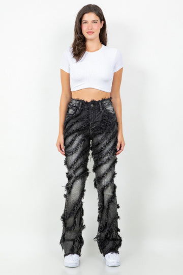 Frayed Edge Trims Stacked Jeans