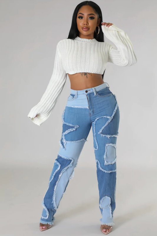 Mixed Denim Patch Jeans