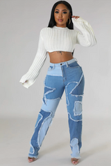Mixed Denim Patch Jeans