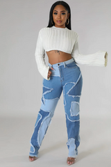Mixed Denim Patch Jeans