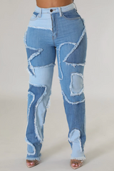 Mixed Denim Patch Jeans