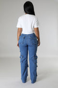 High Rise Cargo Jeans with Multiple Cargo Pockets APHRODITE