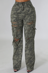 Camo Distressed Cargo Ripped Jeans