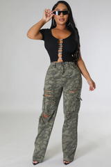 Camo Distressed Cargo Ripped Jeans