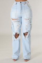 Ripped Cargo Style Jeans