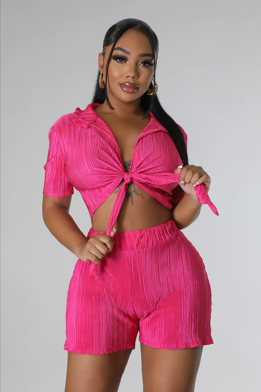 Collar Crop Top Short Set