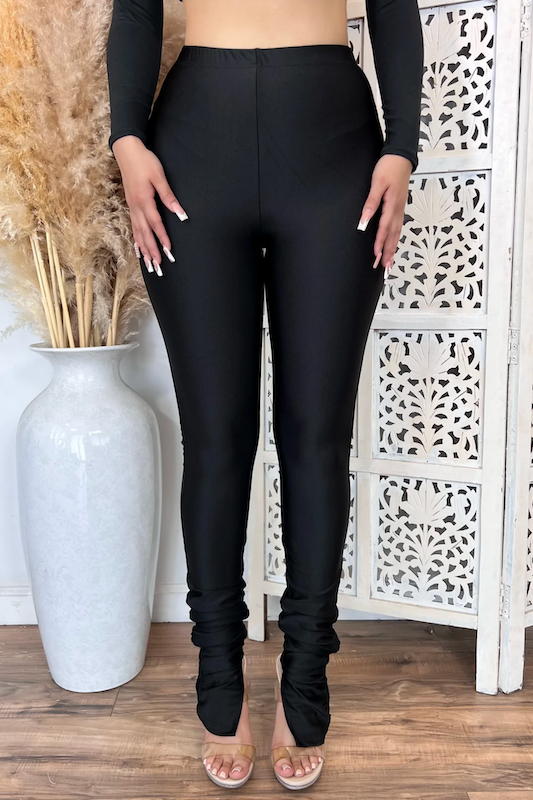 Ankle Ruched Faux Leather Leggings