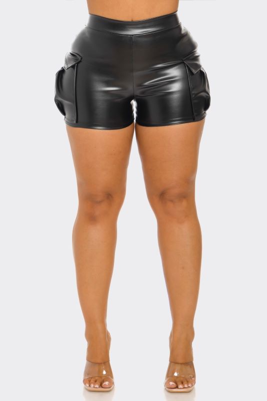 PU Leather Shorts with Pockets