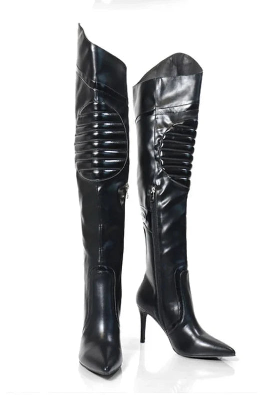 Pointed Toe MotorSport Over Knee High Boots