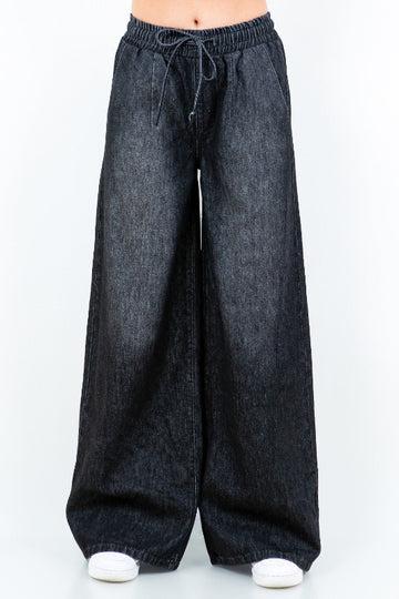 Wide Leg Pull On Style Jeans