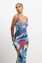 Cutout Sides Swirl Print Dress