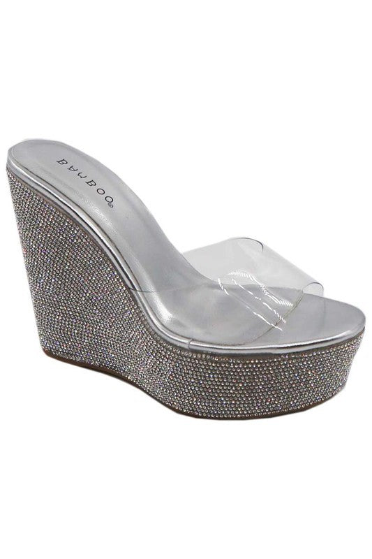 One Band Slide Rhinestone Wedge Sandal