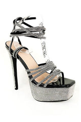 Thin Heel Rhinestone Tie Up Sandal