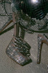 Thin Heel Rhinestone Tie Up Sandal
