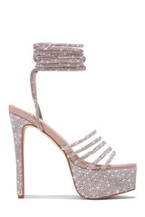 Thin Heel Rhinestone Tie Up Sandal