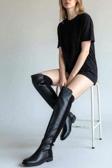 Square Toe Knee High Booties