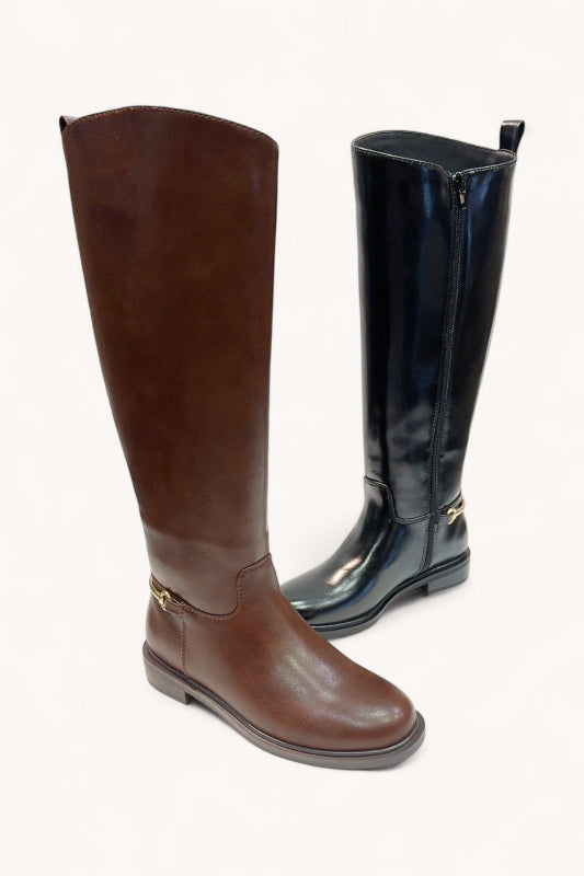 Black Gold Horsebit Detail Tall Riding Boots