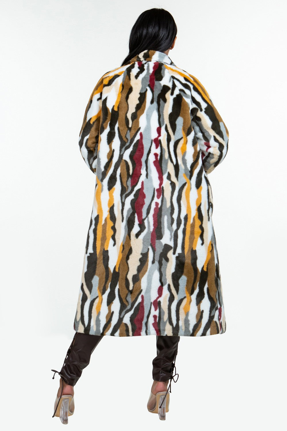 Long Sleeve Midi Fur Coat