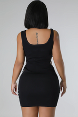 Rhinestone Lace Up Stretch Dress